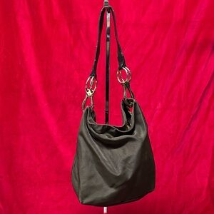 JPJ Paris 75 Olive Nylon w/Leather Strap Gold Hardware Multi Pocket Boho Slouch